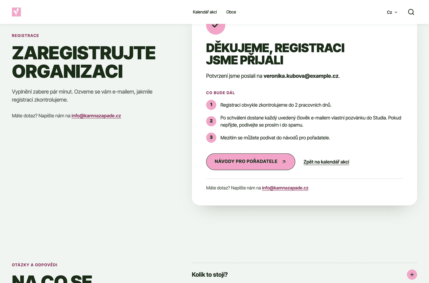 Snímek obrazovky: reg 07 registrace odeslana